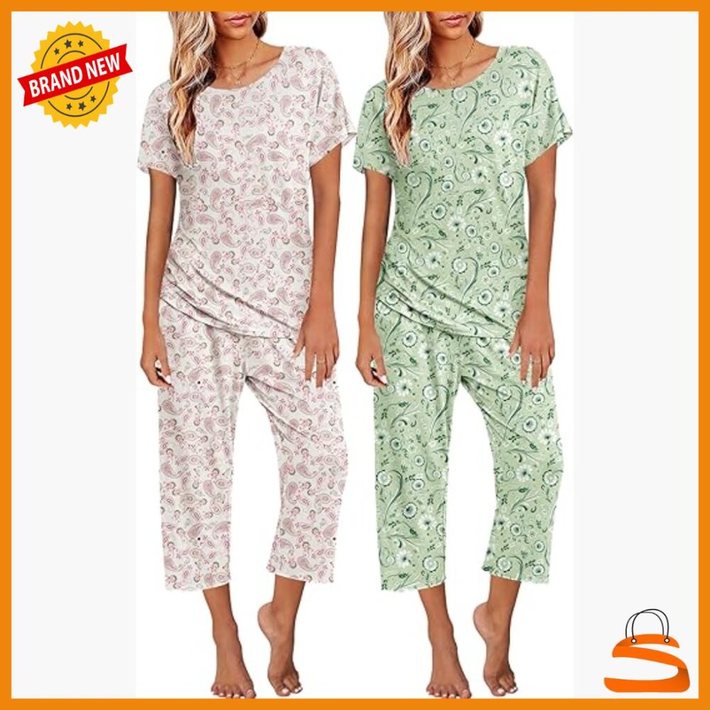 Medium Polyester Pajama Set 2-Pack Capri Pants Sh… - image 1